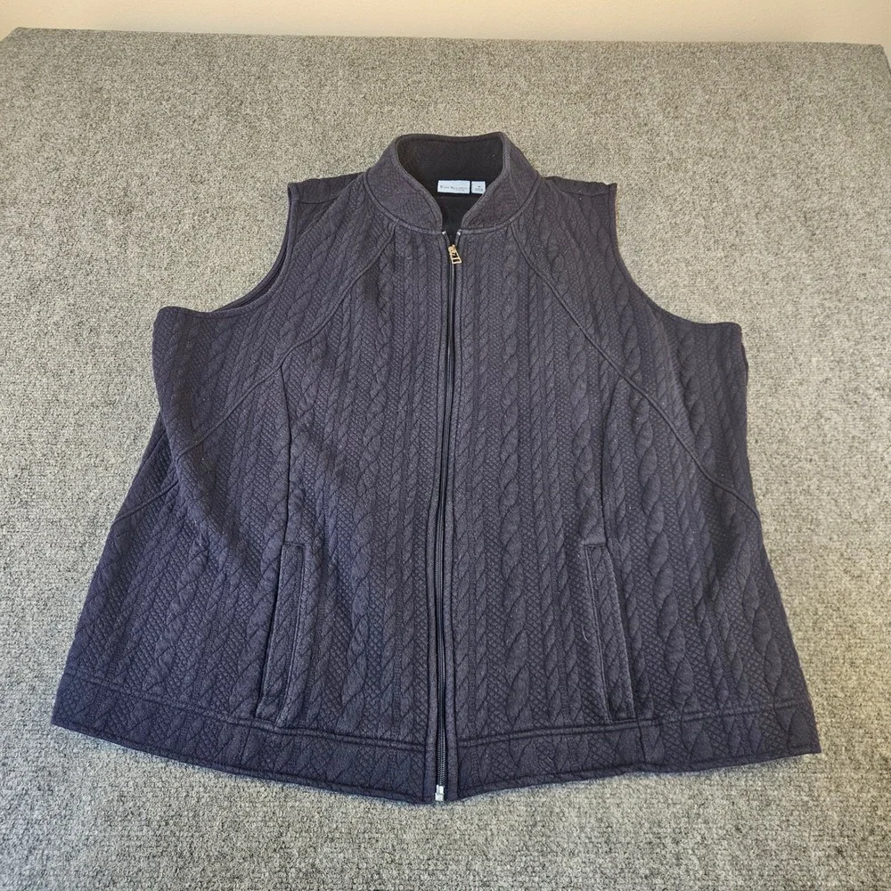 Kim Rogers Curvy Navy Blue Quilted‎ Cable Knit Full Zip Vest Plus Size 1X